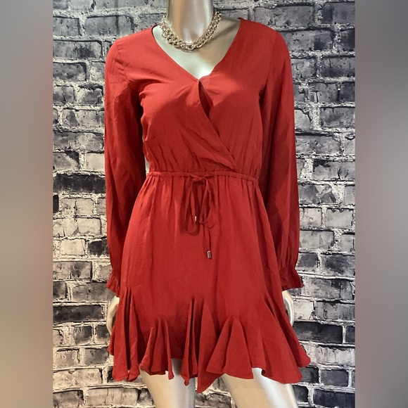 Rust Burnt Orange Long Sleeve Mini Dress - Picture 2 of 7